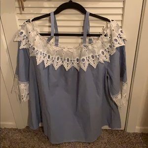 Denim and White Crochet Top